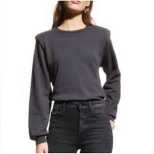 Mother Denim The Push and Shove Padded Shoulder Sweatshirt in Faded Black